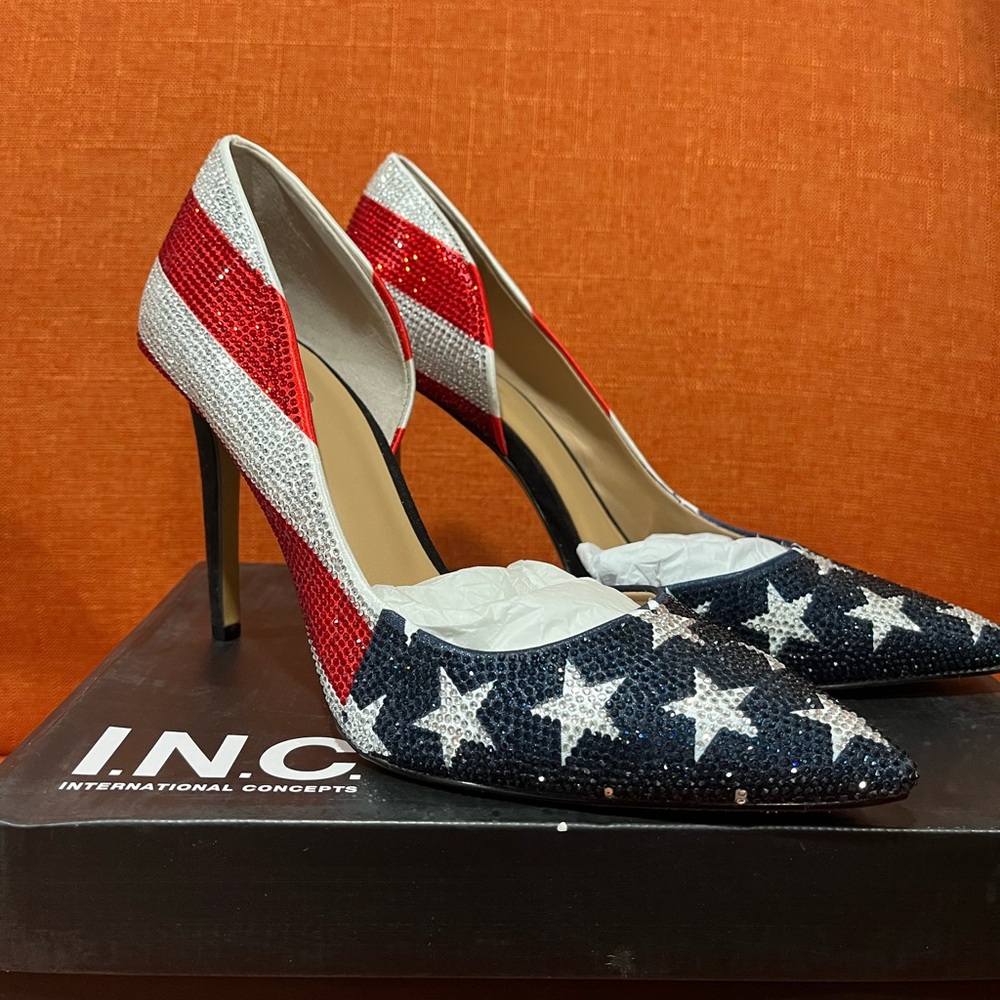 INC International Concepts Patriotic Red, White, and Blue Flag Heels - Picture 11 of 13